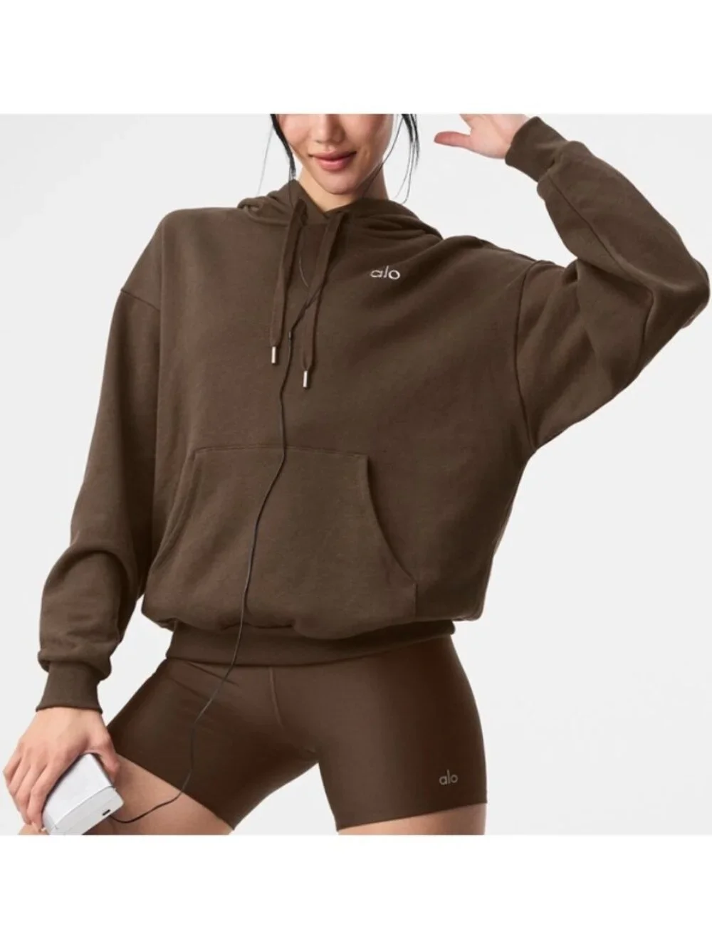 Alo Accolade Hoodie Espresso Hood Sweater Soft Oversized Hooded Sweatshirt XS